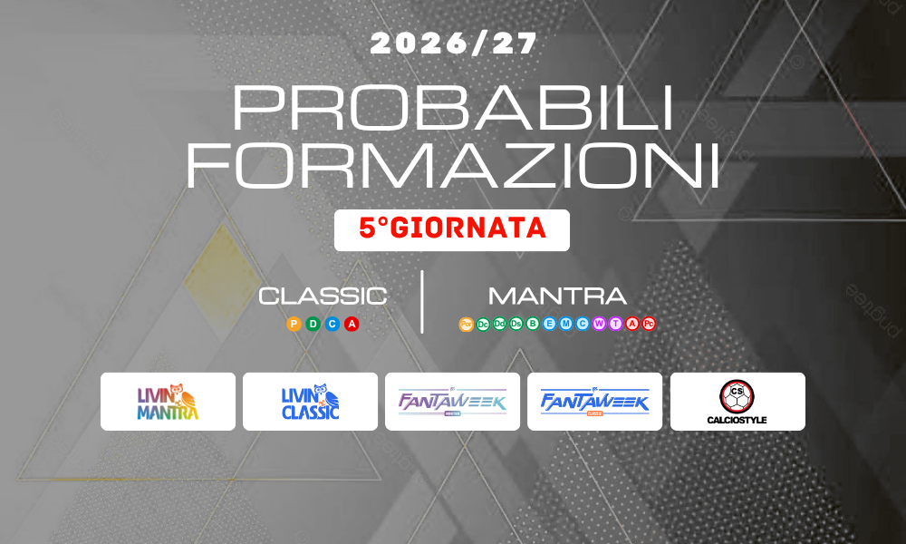 Fantacalcio 5°Giornata: consigli e formazioni