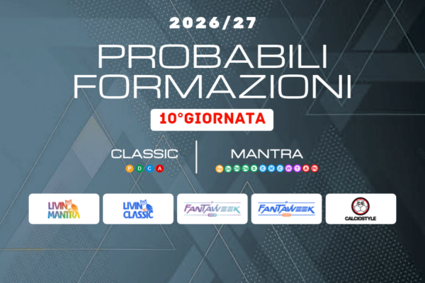 Fantacalcio 10°Giornata: consigli e formazioni