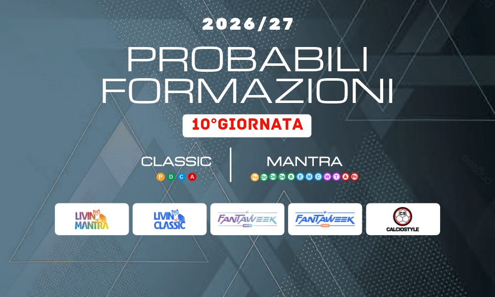 Fantacalcio 10°Giornata: consigli e formazioni