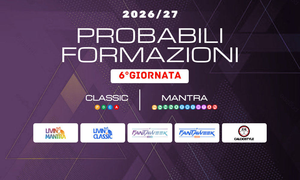 Fantacalcio 6°Giornata: consigli e formazioni