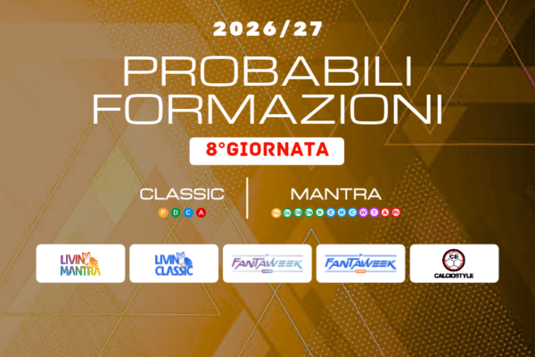 Fantacalcio 8°Giornata: consigli e formazioni