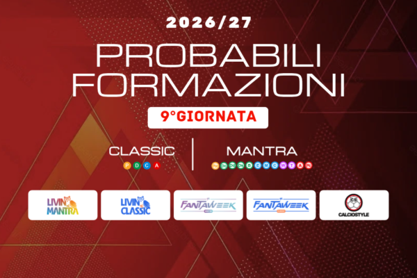 Fantacalcio 9°Giornata: consigli e formazioni